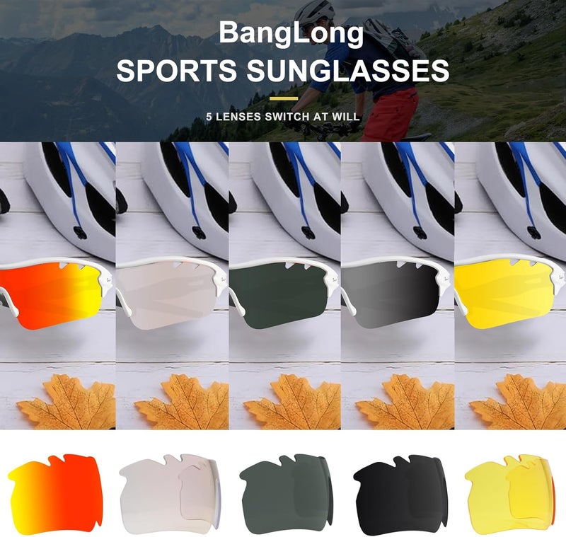 BangLong Polarized Sports Sunglasses Cycling Sun Glasses for Men Women with 5 Interchangeable Lenes for Running Baseball Golf - Image 2